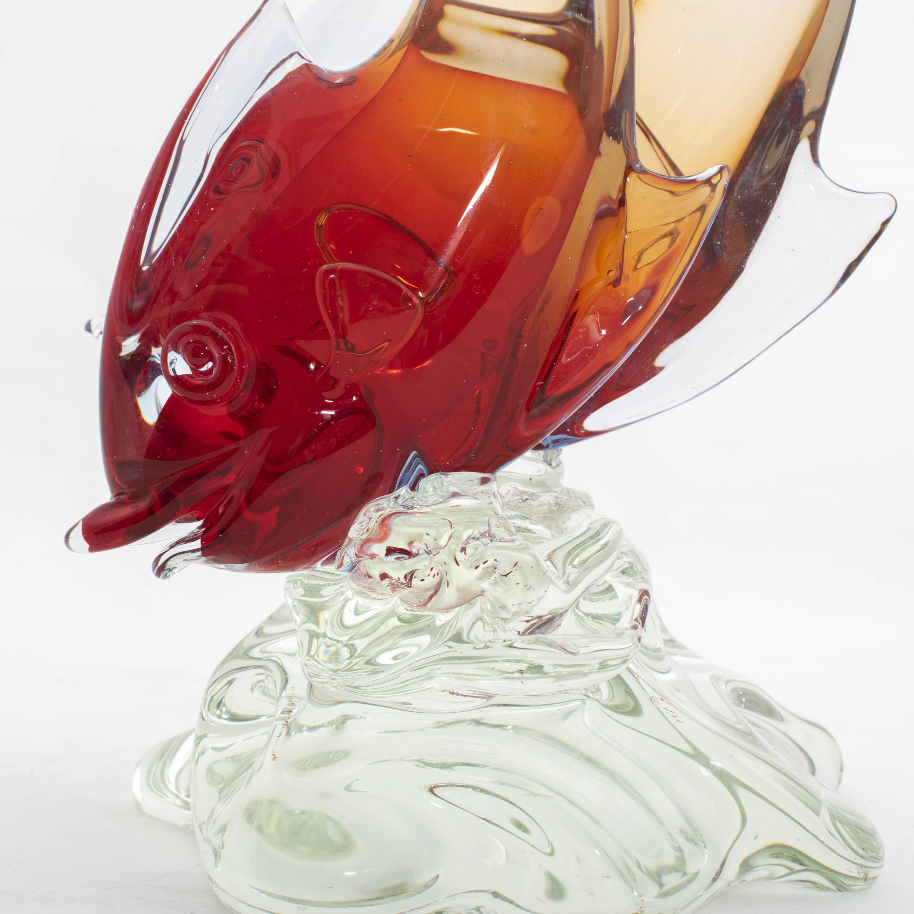 Italian Murano Glass Double Fish Sculpture by Licio Zanetti, 1960s For Sale