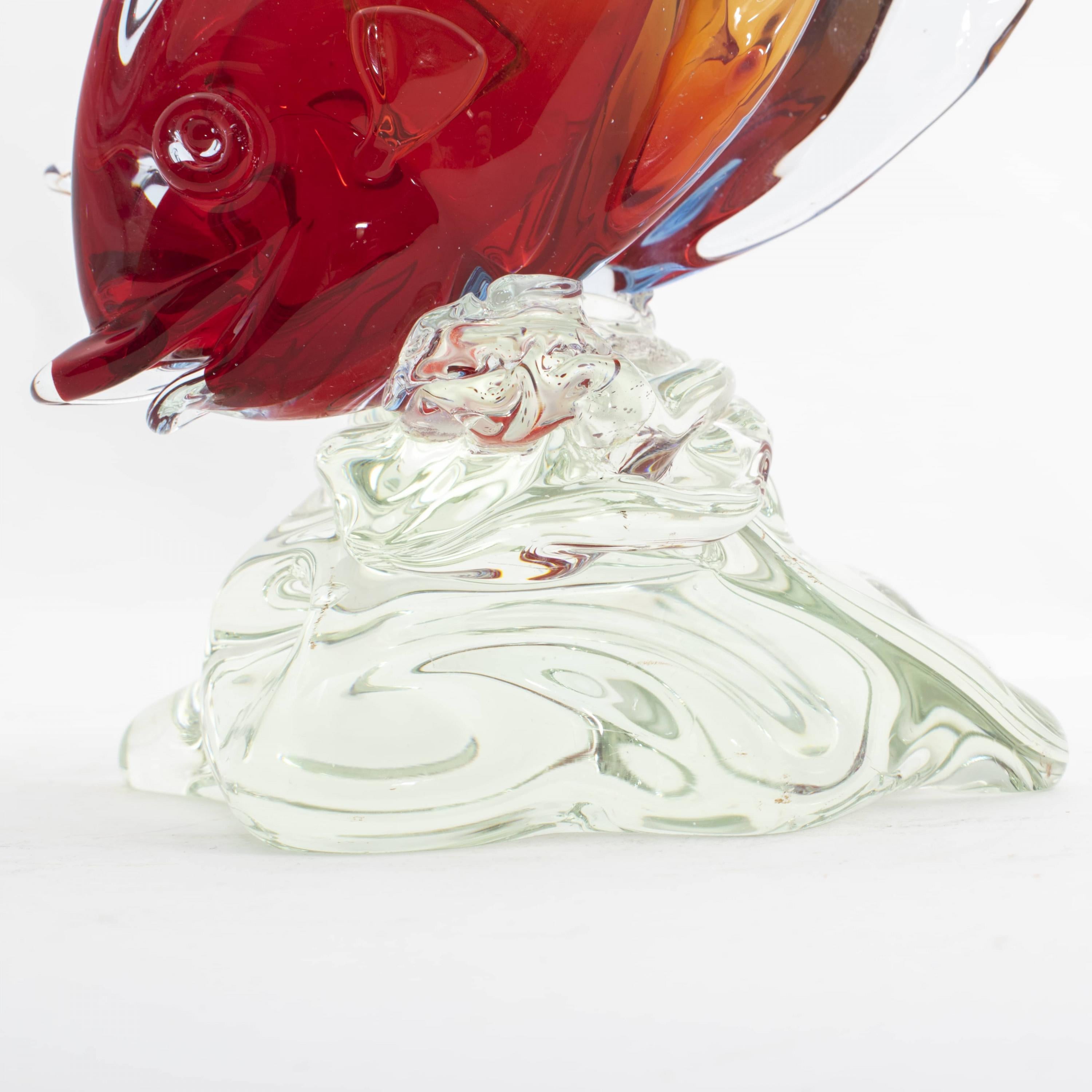20th Century Murano Glass Double Fish Sculpture by Licio Zanetti, 1960s For Sale