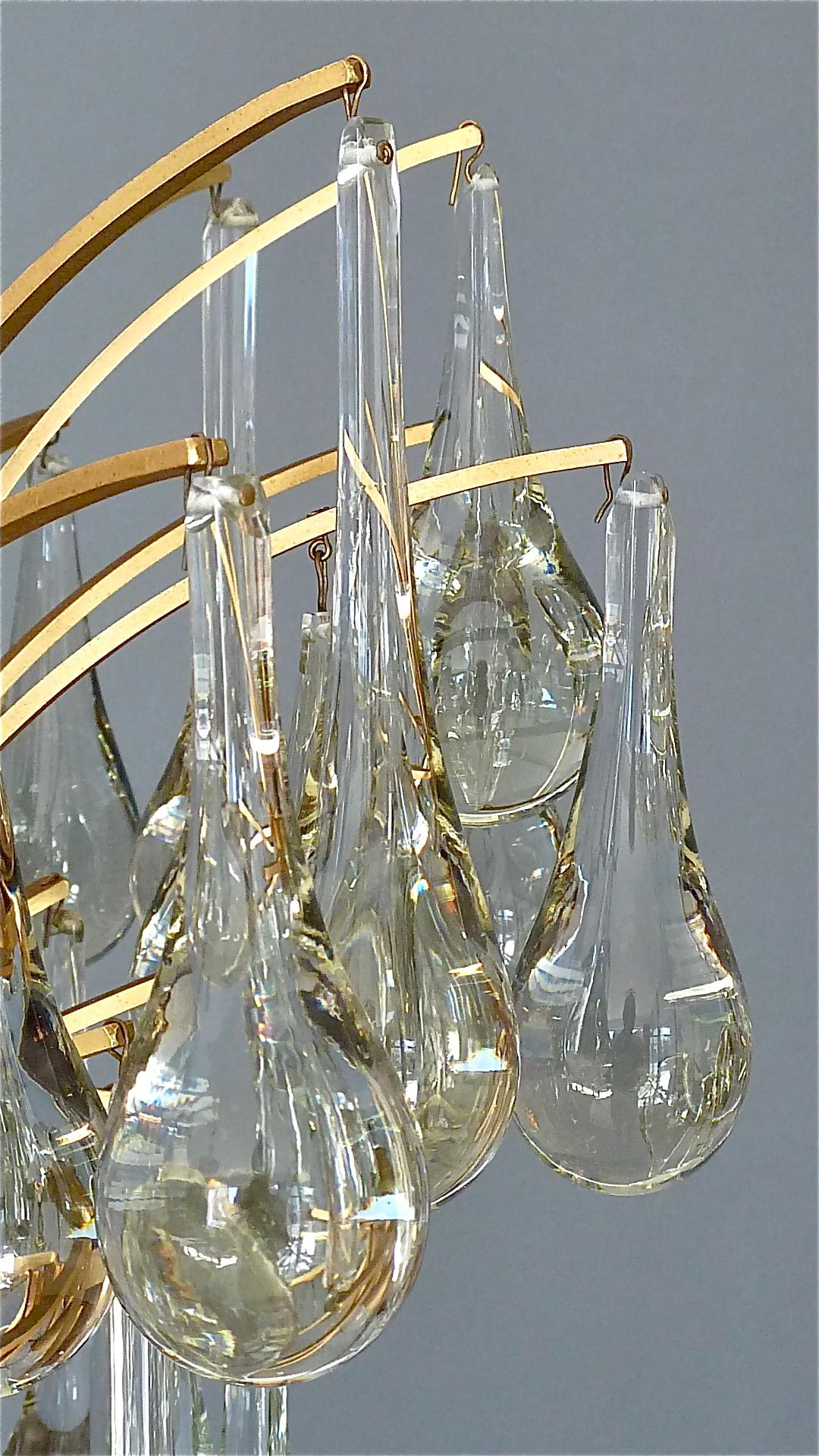Murano Glass Drop Chandelier Sputnik Gilt Brass Palme 1960s Venini Style 3