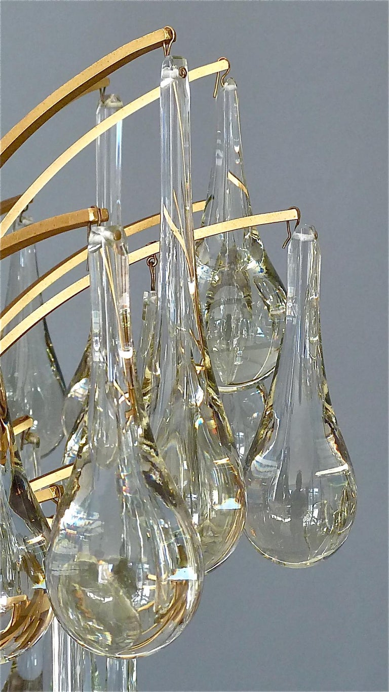 Murano Glass Drop Chandelier Sputnik Gilt Brass Palme 1960s Venini Style For Sale 4