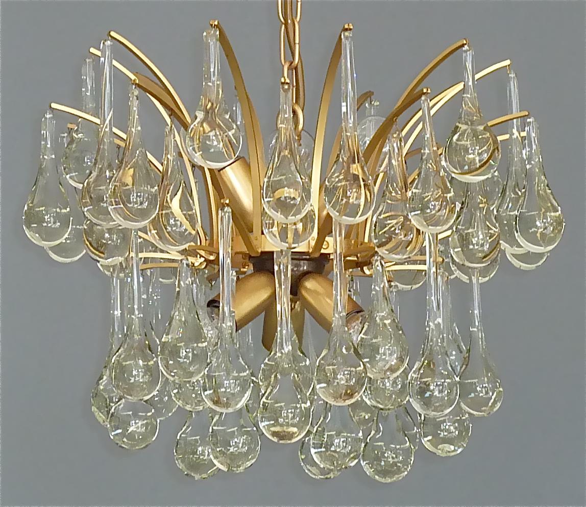 Murano Glass Drop Chandelier Sputnik Gilt Brass Palme 1960s Venini Style 4
