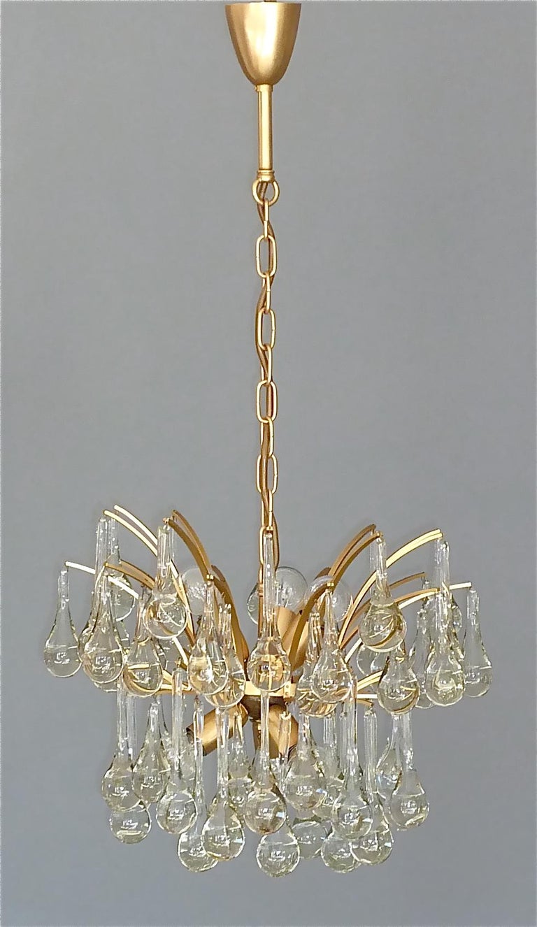 Murano Glass Drop Chandelier Sputnik Gilt Brass Palme 1960s Venini Style For Sale 6
