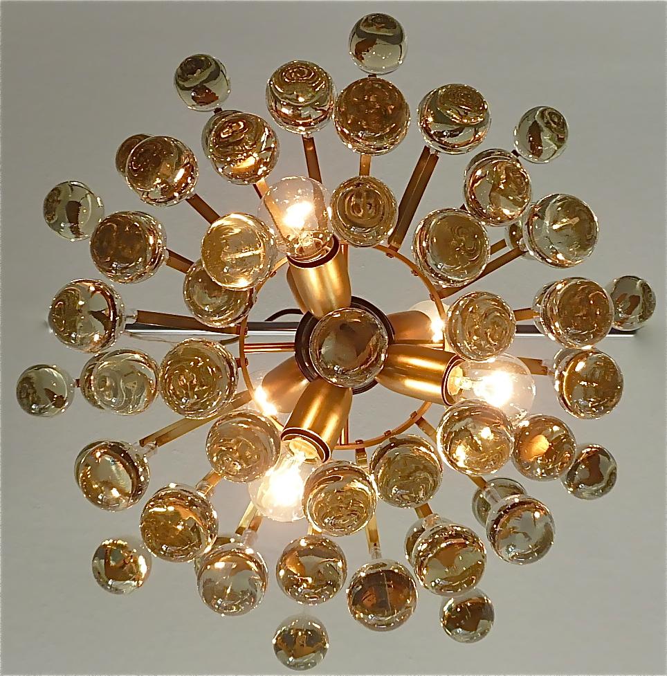 Murano Glass Drop Chandelier Sputnik Gilt Brass Palme 1960s Venini Style 7