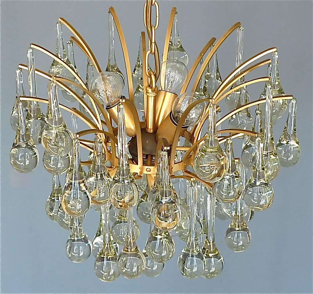 Metal Murano Glass Drop Chandelier Sputnik Gilt Brass Palme 1960s Venini Style