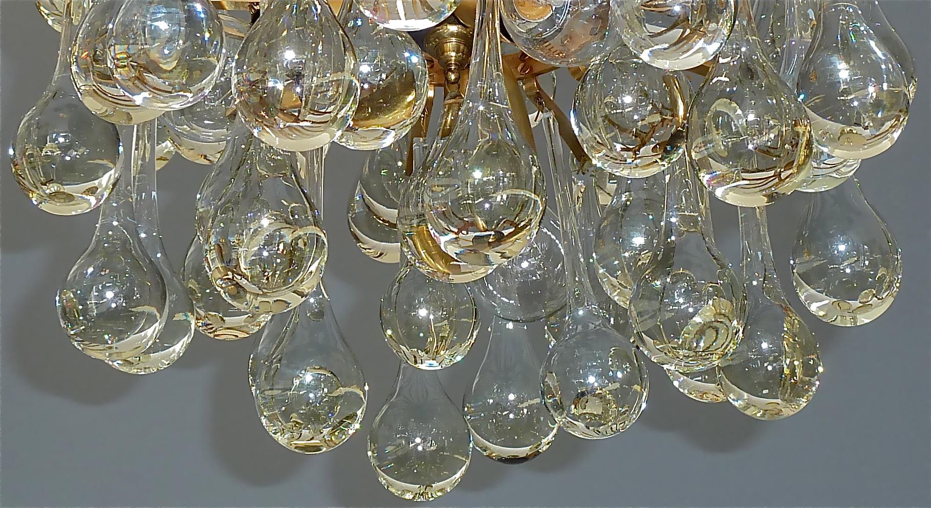 Murano Glass Drop Chandelier Sputnik Gilt Brass Palme 1960s Venini Style 1
