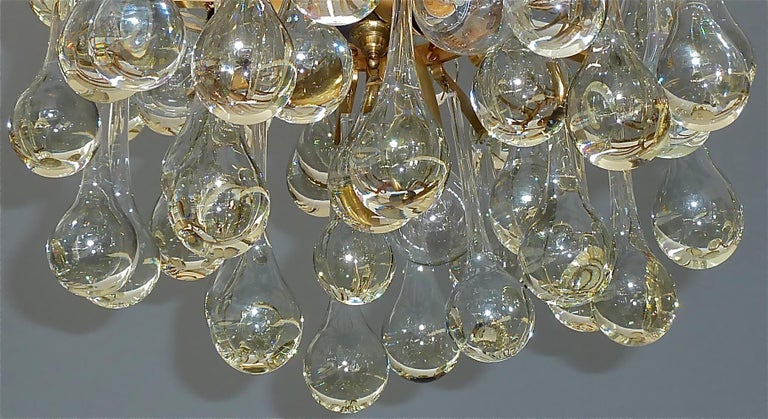 Murano Glass Drop Chandelier Sputnik Gilt Brass Palme 1960s Venini Style For Sale 2