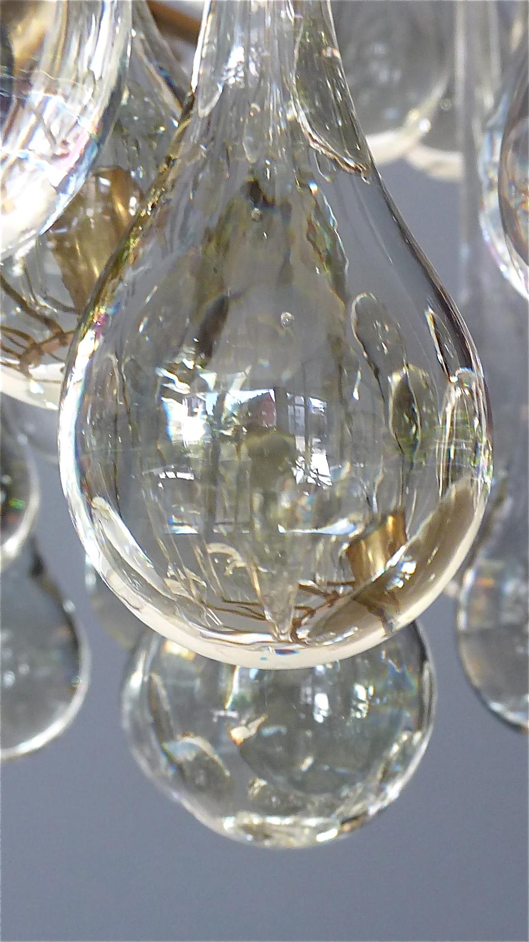 Murano Glass Drop Chandelier Sputnik Gilt Brass Palme Lamp 1960s Venini Style For Sale 6