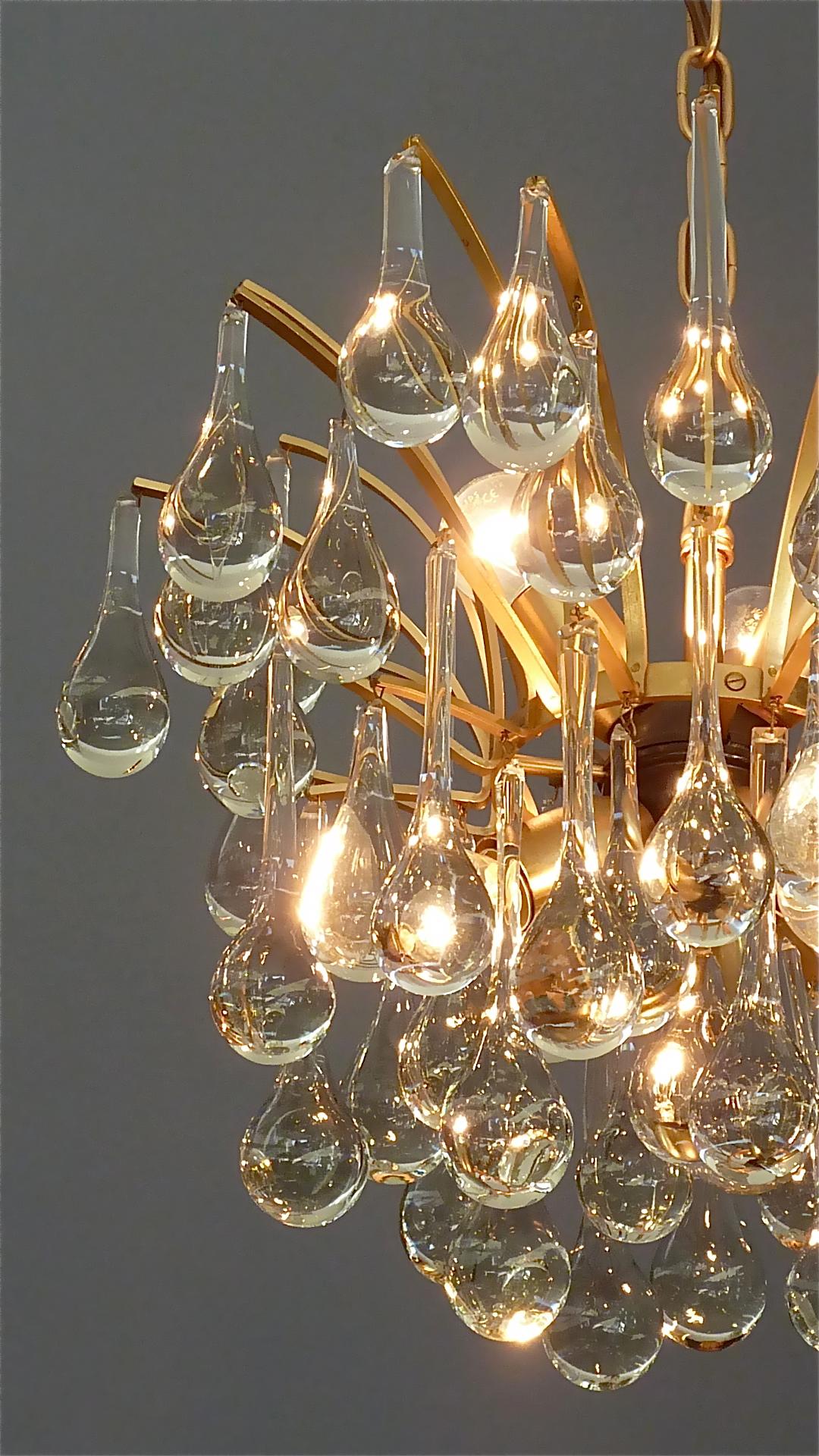 Murano Glass Drop Chandelier Sputnik Gilt Brass Palme Lamp 1960s Venini Style For Sale 7