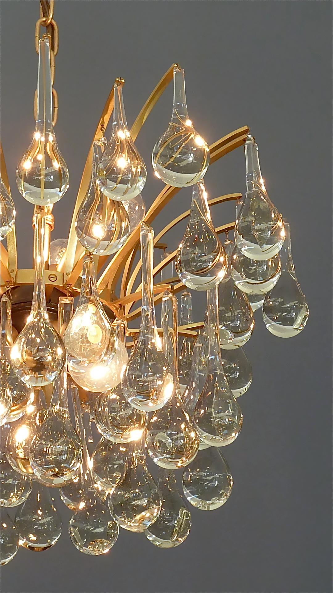 Murano Glass Drop Chandelier Sputnik Gilt Brass Palme Lamp 1960s Venini Style For Sale 8