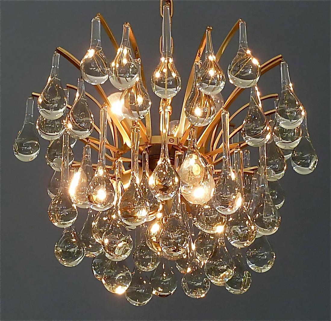 Murano Glass Drop Chandelier Sputnik Gilt Brass Palme Lamp 1960s Venini Style For Sale 9