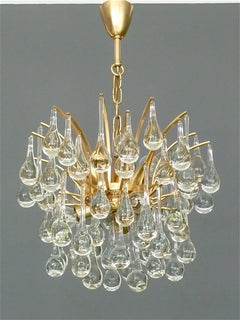 Murano Glass Drop Chandelier Sputnik Gilt Brass Palme Lamp 1960s Venini Style