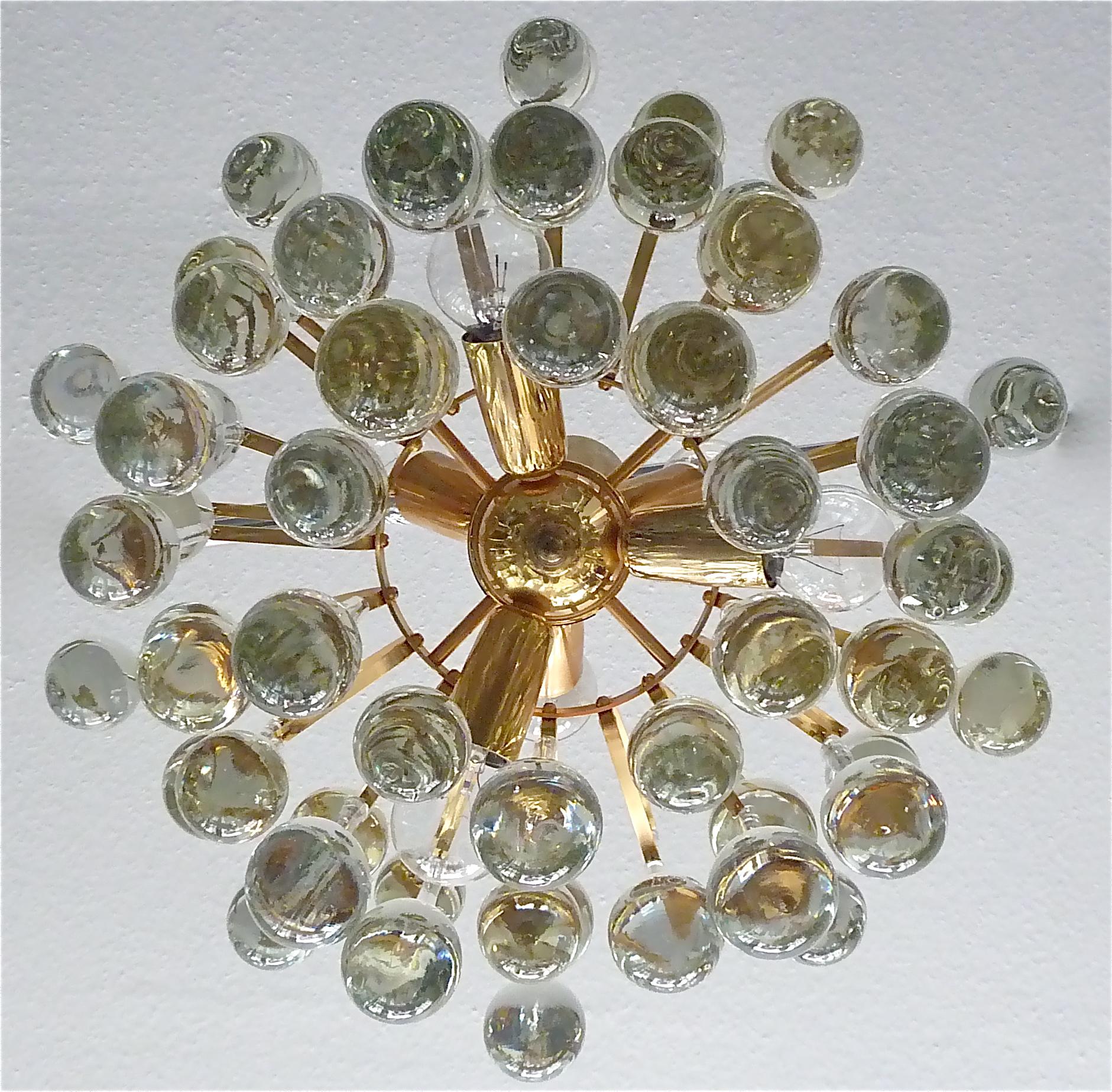 Murano Glass Drop Chandelier Sputnik Gilt Brass Palme Lamp 1960s Venini Style For Sale 1
