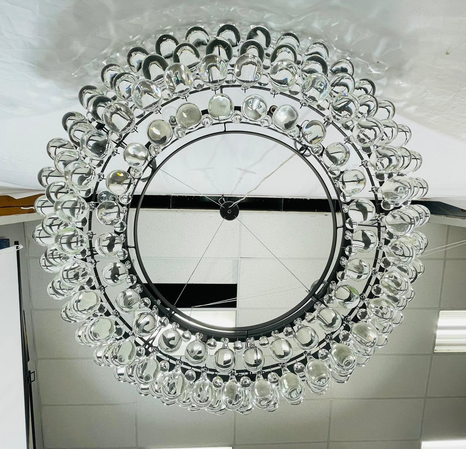 Murano Glass Drop Chandelier with Blackened Metal Frame, Made in Italy For Sale 4