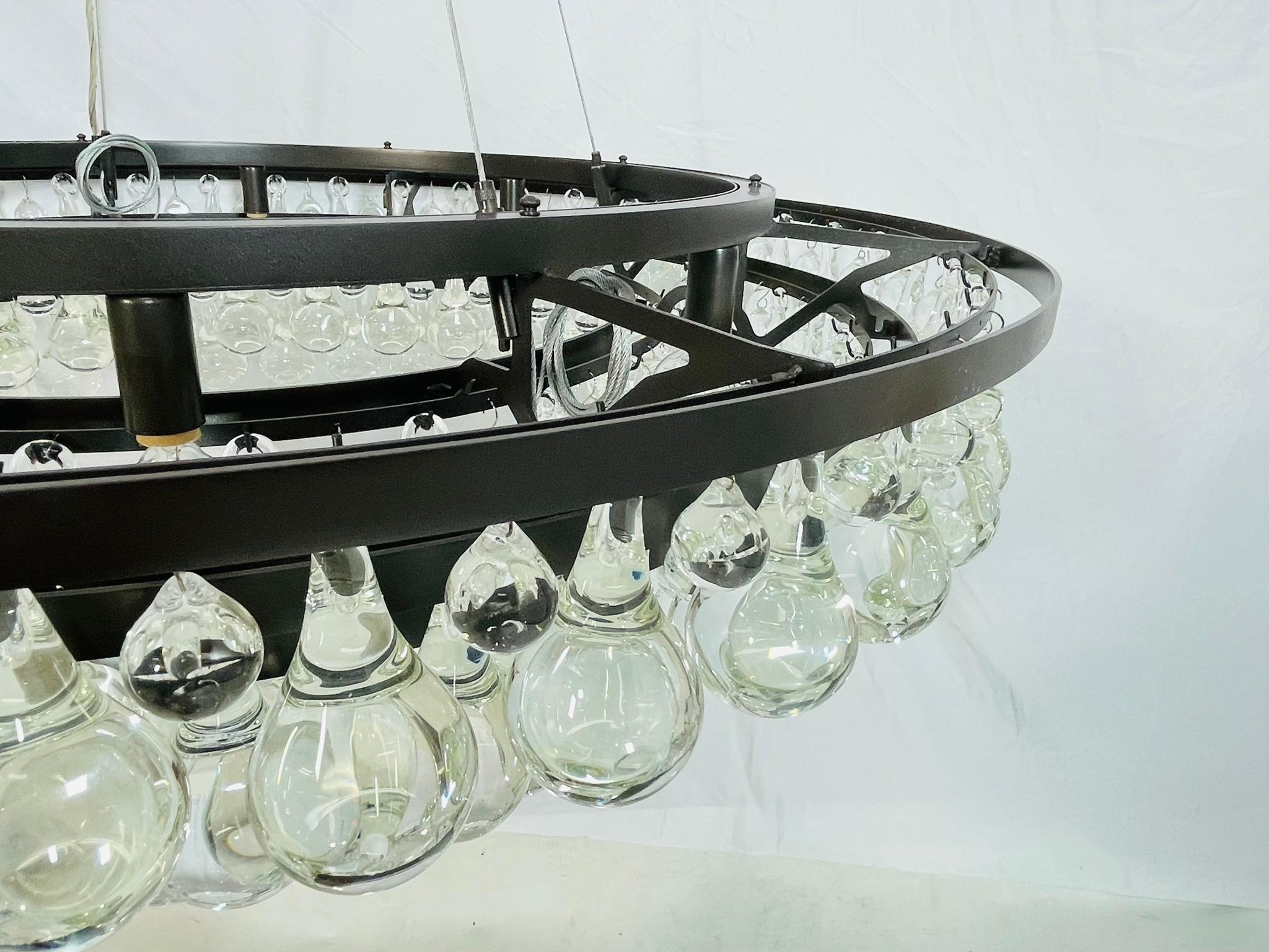 Murano Glass Drop Chandelier with Blackened Metal Frame, Made in Italy For Sale 8