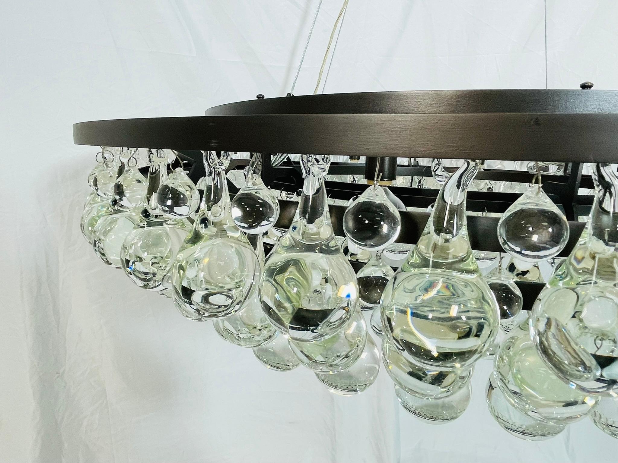 Murano Glass Drop Chandelier with Blackened Metal Frame, Made in Italy For Sale 9