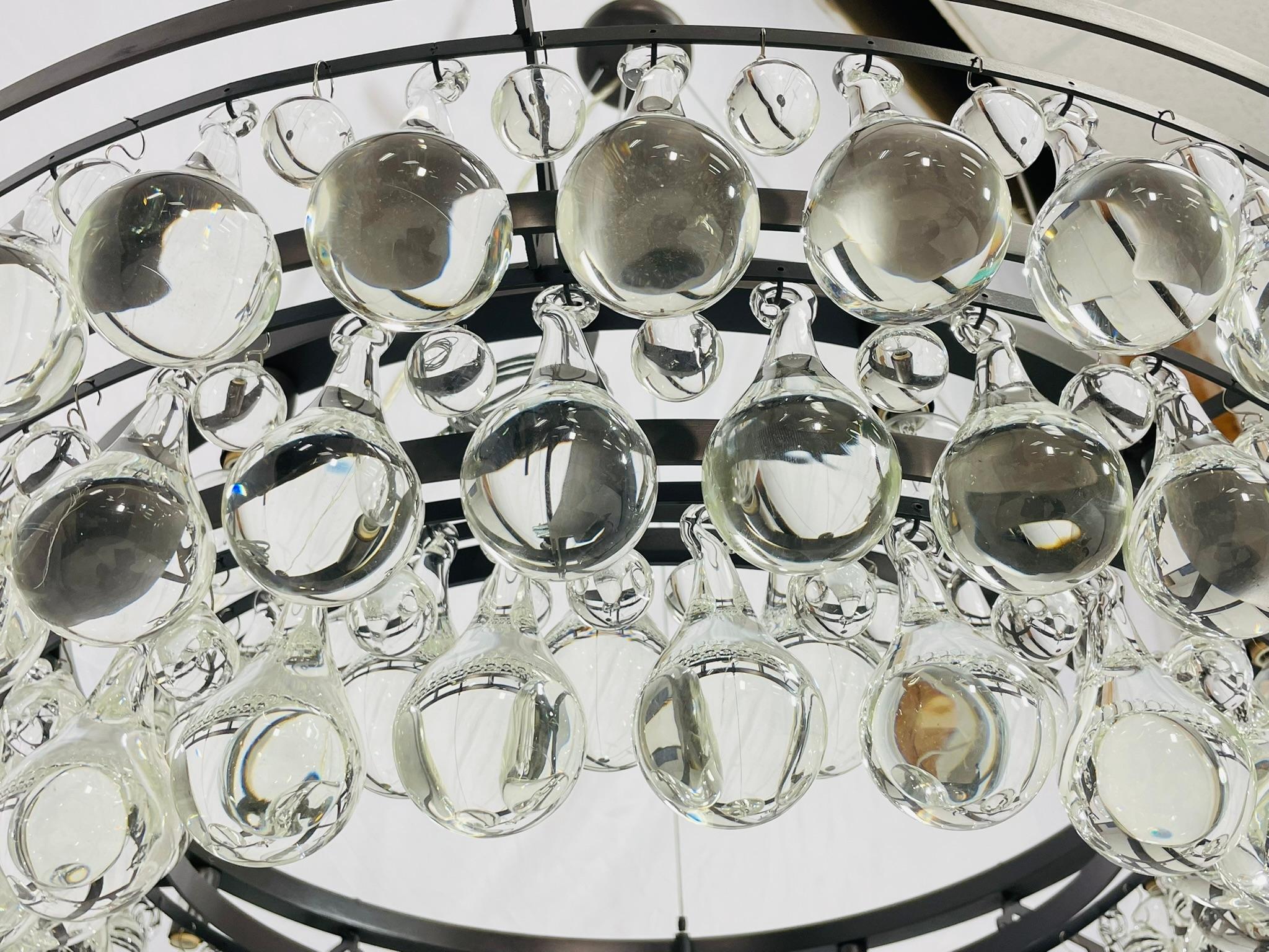 Murano Glass Drop Chandelier with Blackened Metal Frame, Made in Italy For Sale 10
