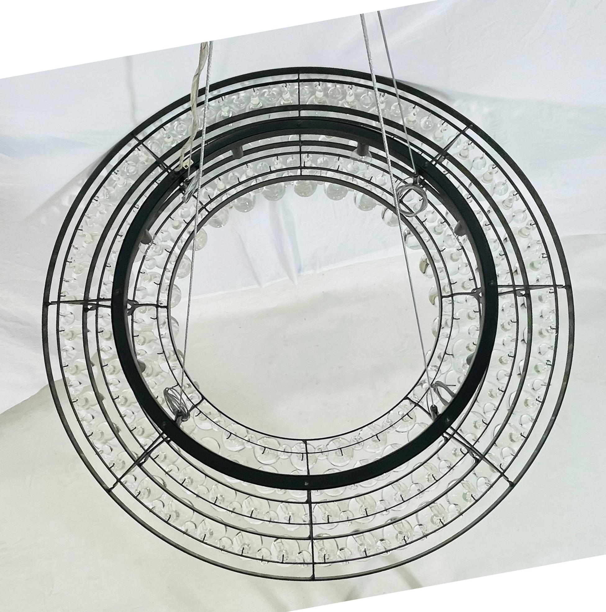 Modern Murano Glass Drop Chandelier with Blackened Metal Frame, Made in Italy For Sale