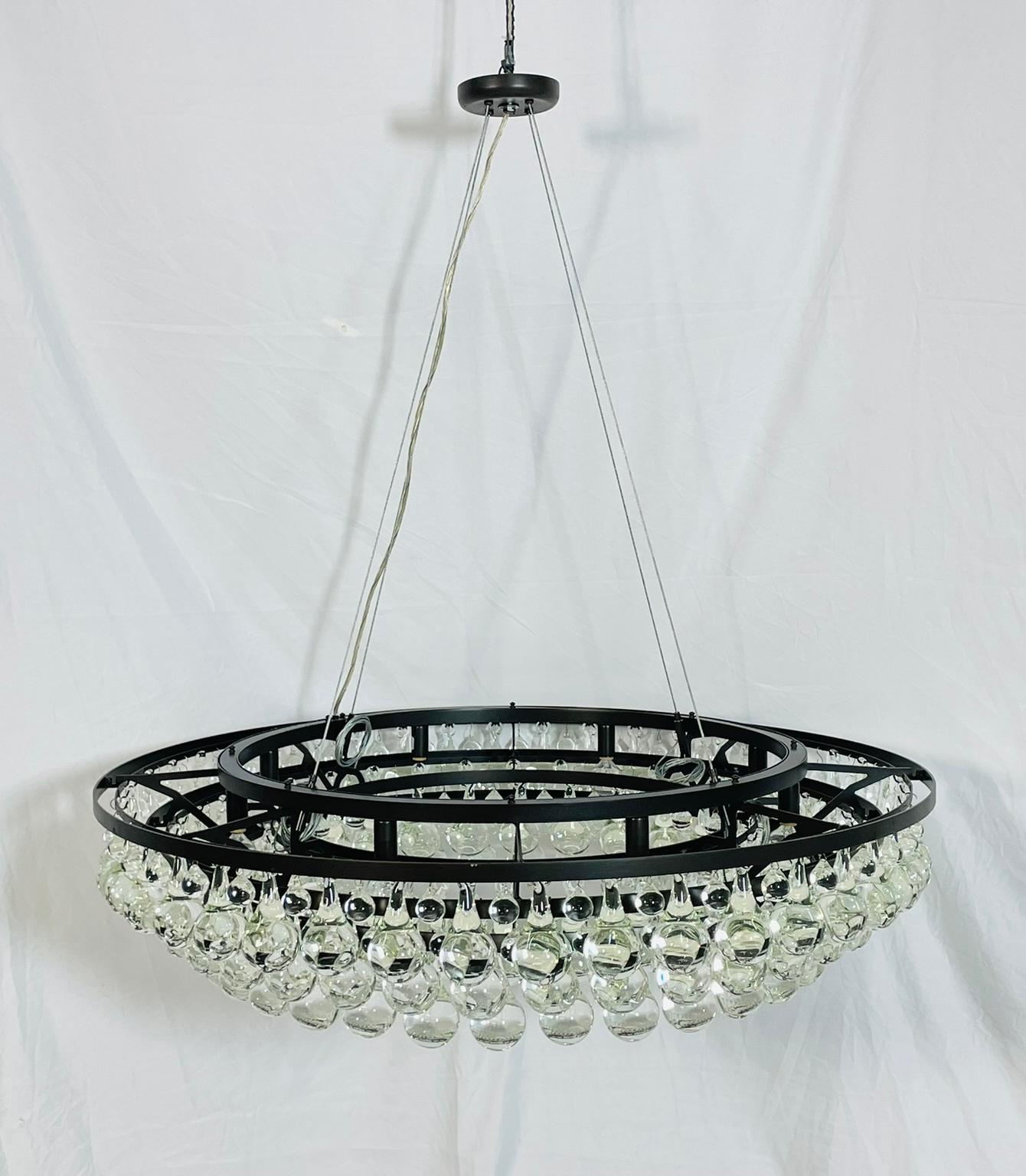 Murano Glass Drop Chandelier with Blackened Metal Frame, Made in Italy In Good Condition For Sale In Los Angeles, CA
