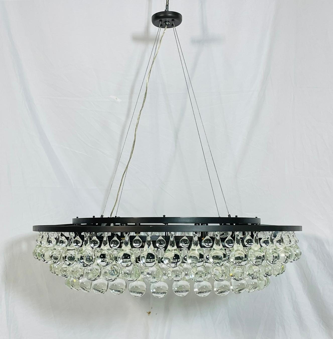 Contemporary Murano Glass Drop Chandelier with Blackened Metal Frame, Made in Italy For Sale