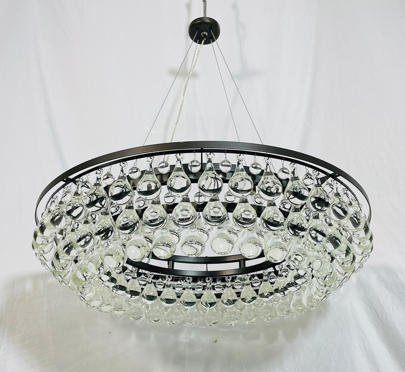 Murano Glass Drop Chandelier with Blackened Metal Frame, Made in Italy For Sale 1