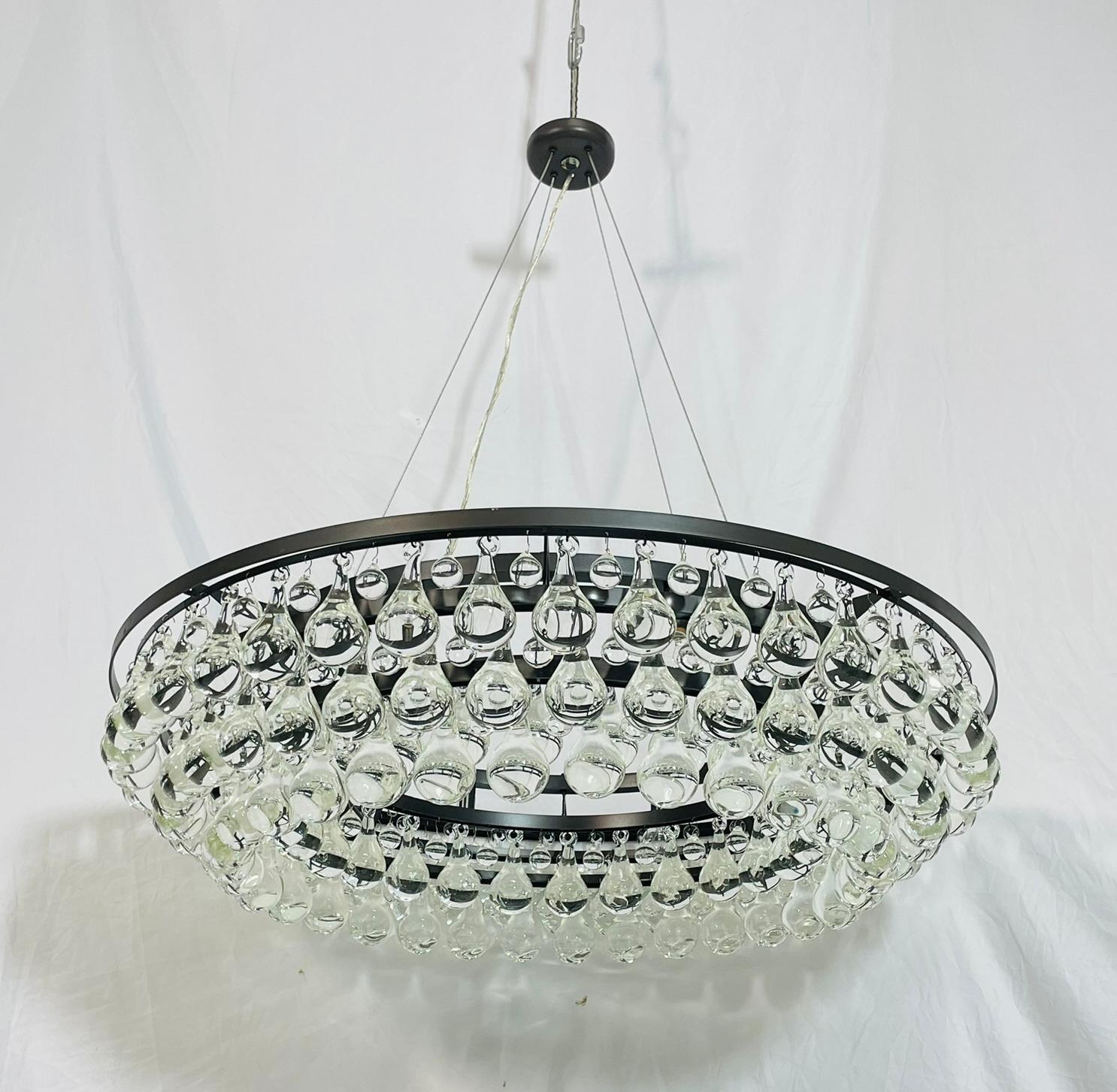 Murano Glass Drop Chandelier with Blackened Metal Frame, Made in Italy For Sale 2