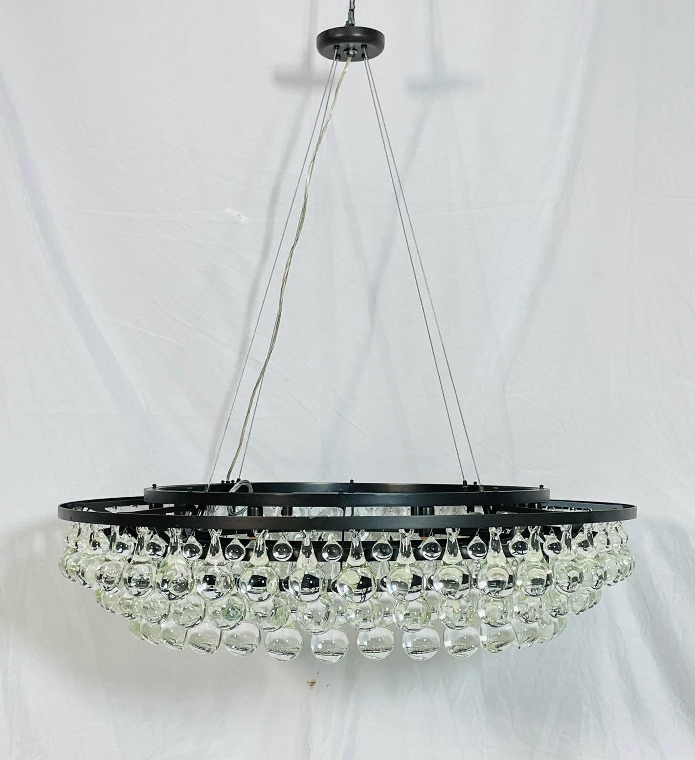 Murano Glass Drop Chandelier with Blackened Metal Frame, Made in Italy For Sale 3