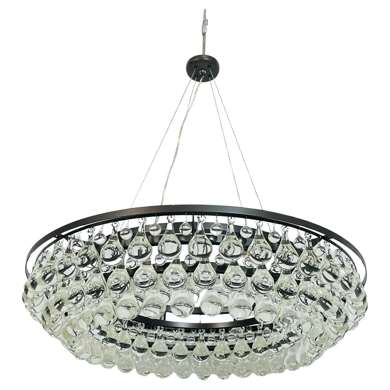 Murano Glass Drop Chandelier with Blackened Metal Frame, Made in Italy For Sale