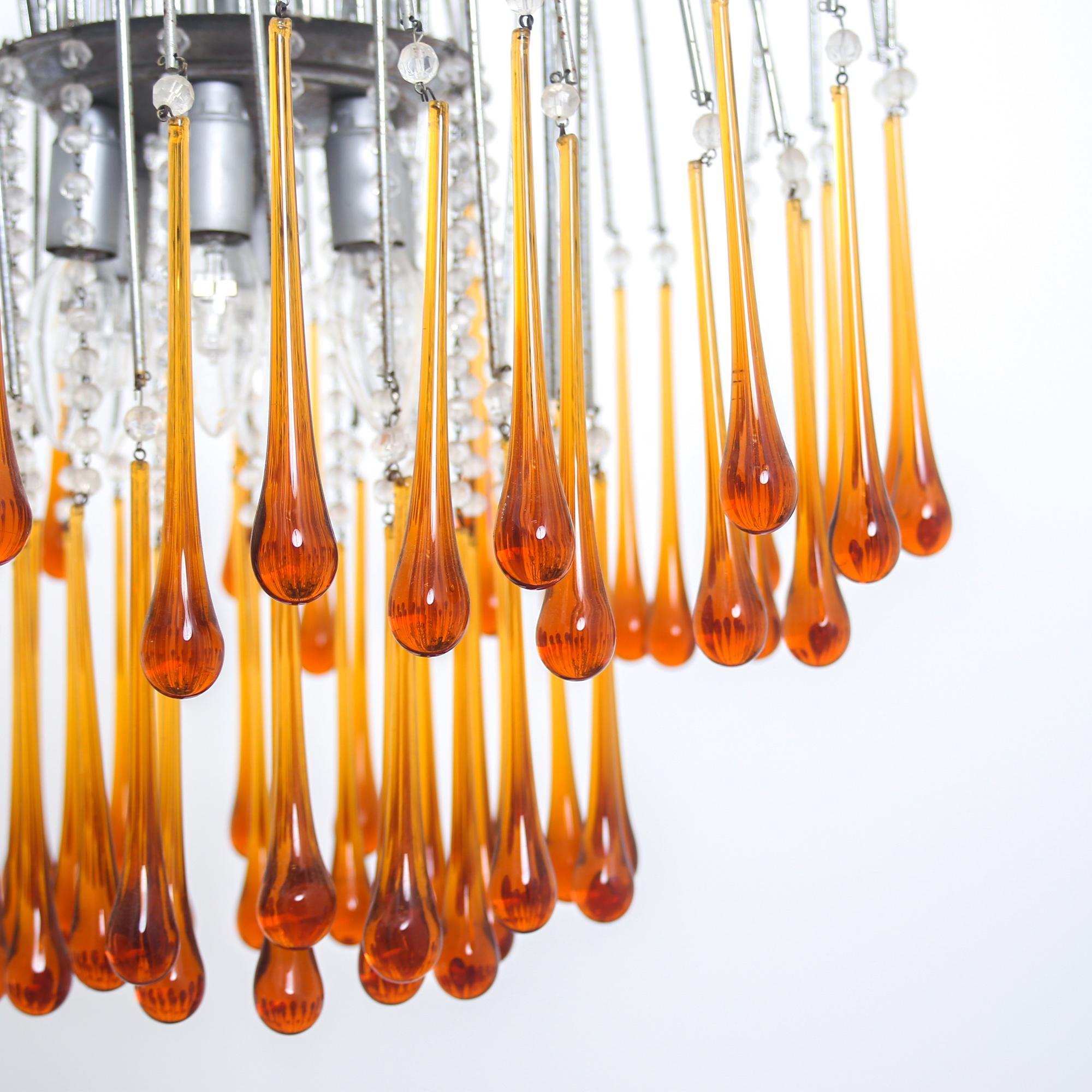 Italienischer Mid-Century-Kronleuchter aus braunem Muranoglas mit Tropfen von Paolo Venini, 1960er Jahre (Mitte des 20. Jahrhunderts) im Angebot