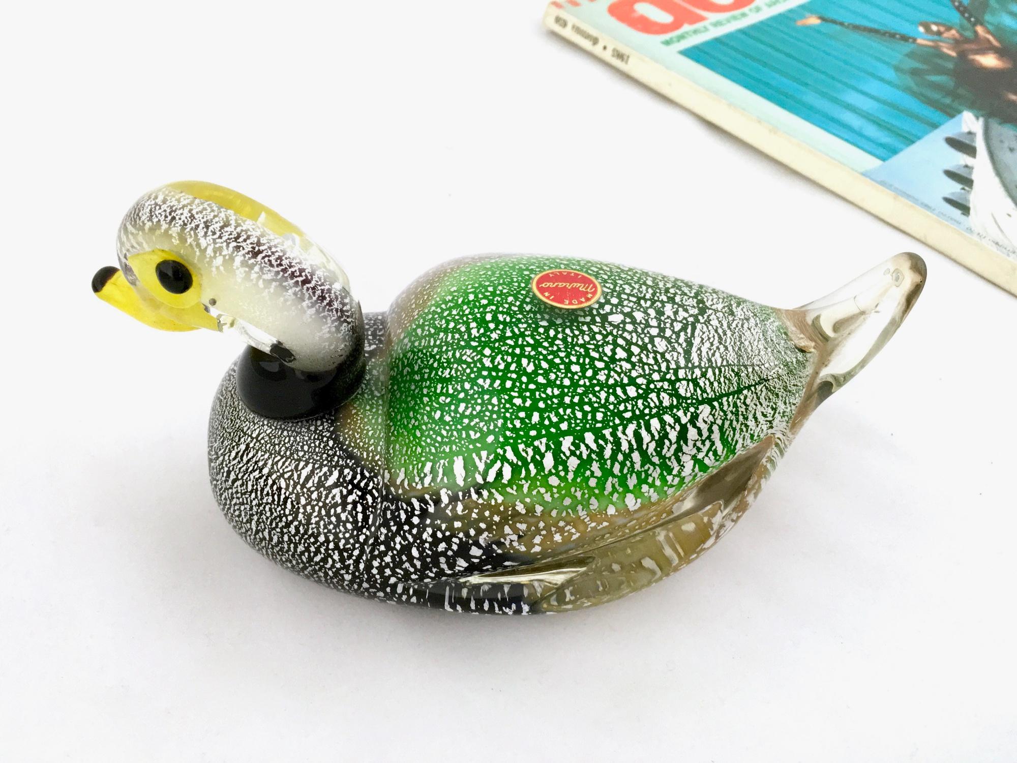 Murano Glass Duck with Silver Flakes, Italy, 1950s-1960s 2