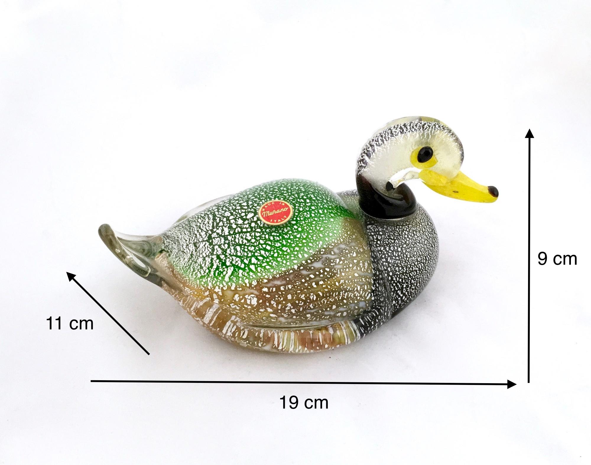 Murano Glass Duck with Silver Flakes, Italy, 1950s-1960s 4