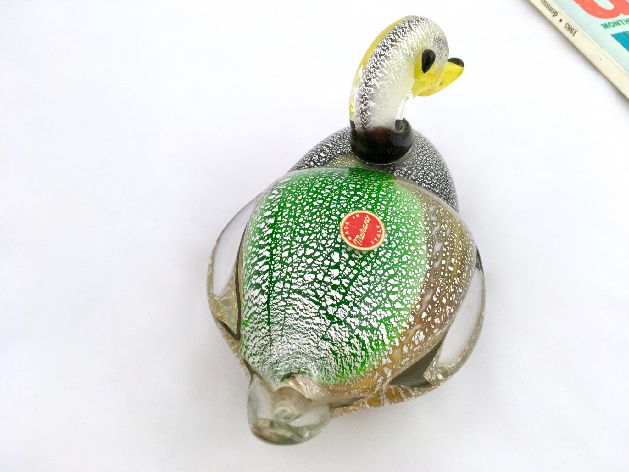 Italian Murano Glass Duck with Silver Flakes, Italy, 1950s-1960s