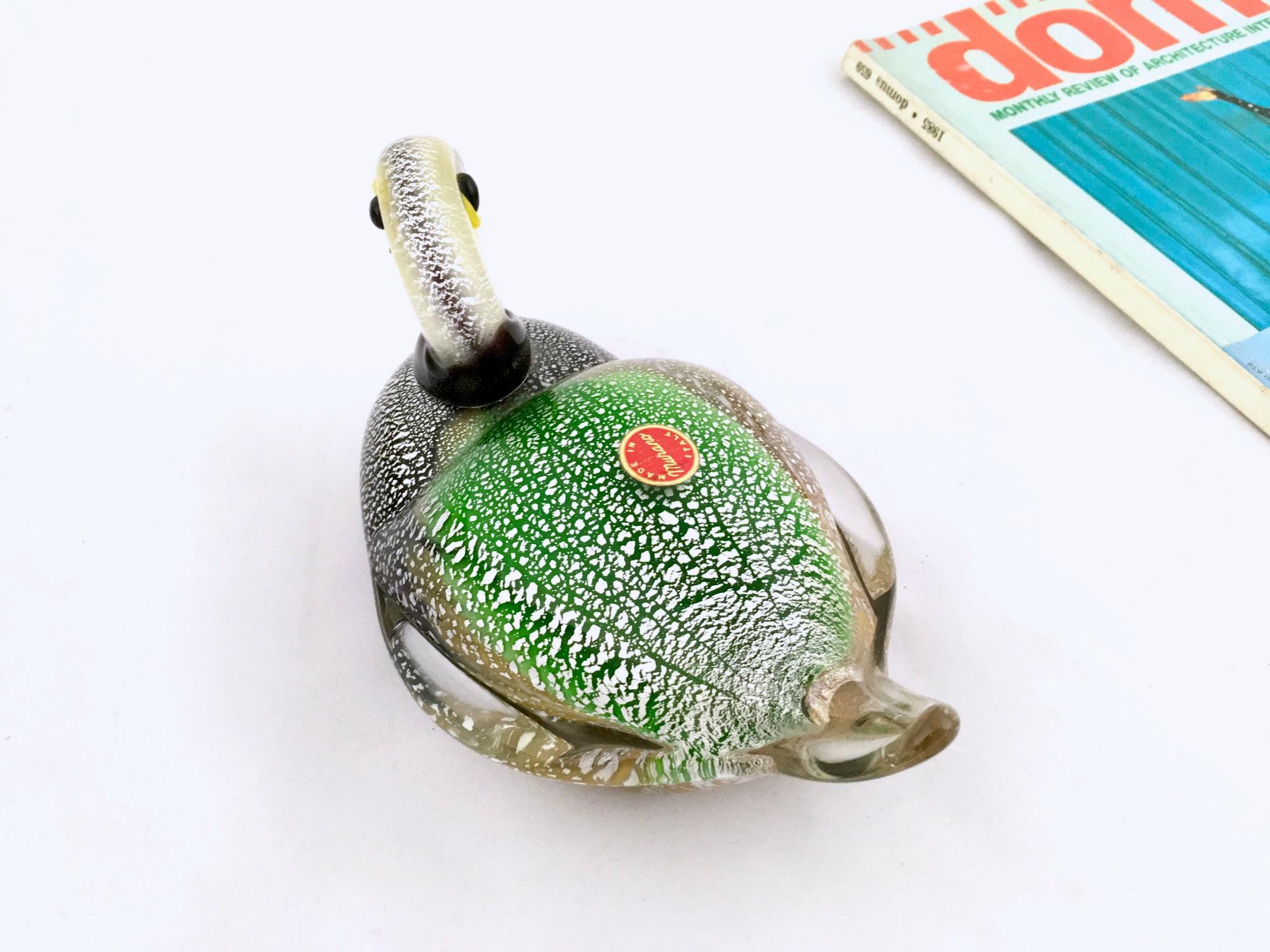 Murano Glass Duck with Silver Flakes, Italy, 1950s-1960s In Excellent Condition In Bresso, Lombardy