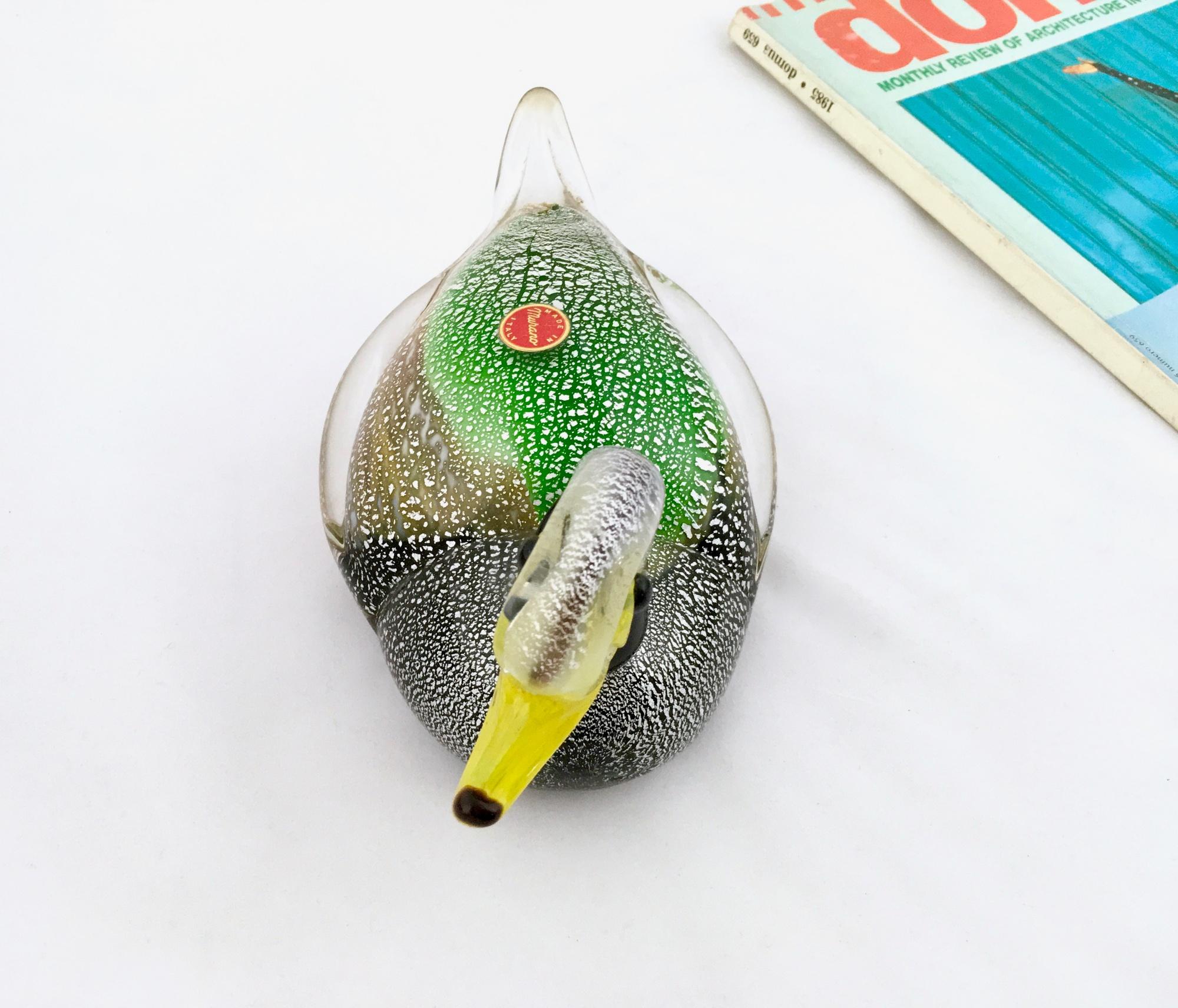 Mid-20th Century Murano Glass Duck with Silver Flakes, Italy, 1950s-1960s