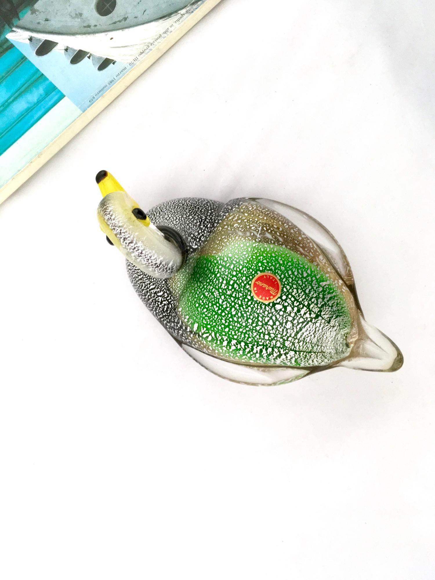 Murano Glass Duck with Silver Flakes, Italy, 1950s-1960s 1