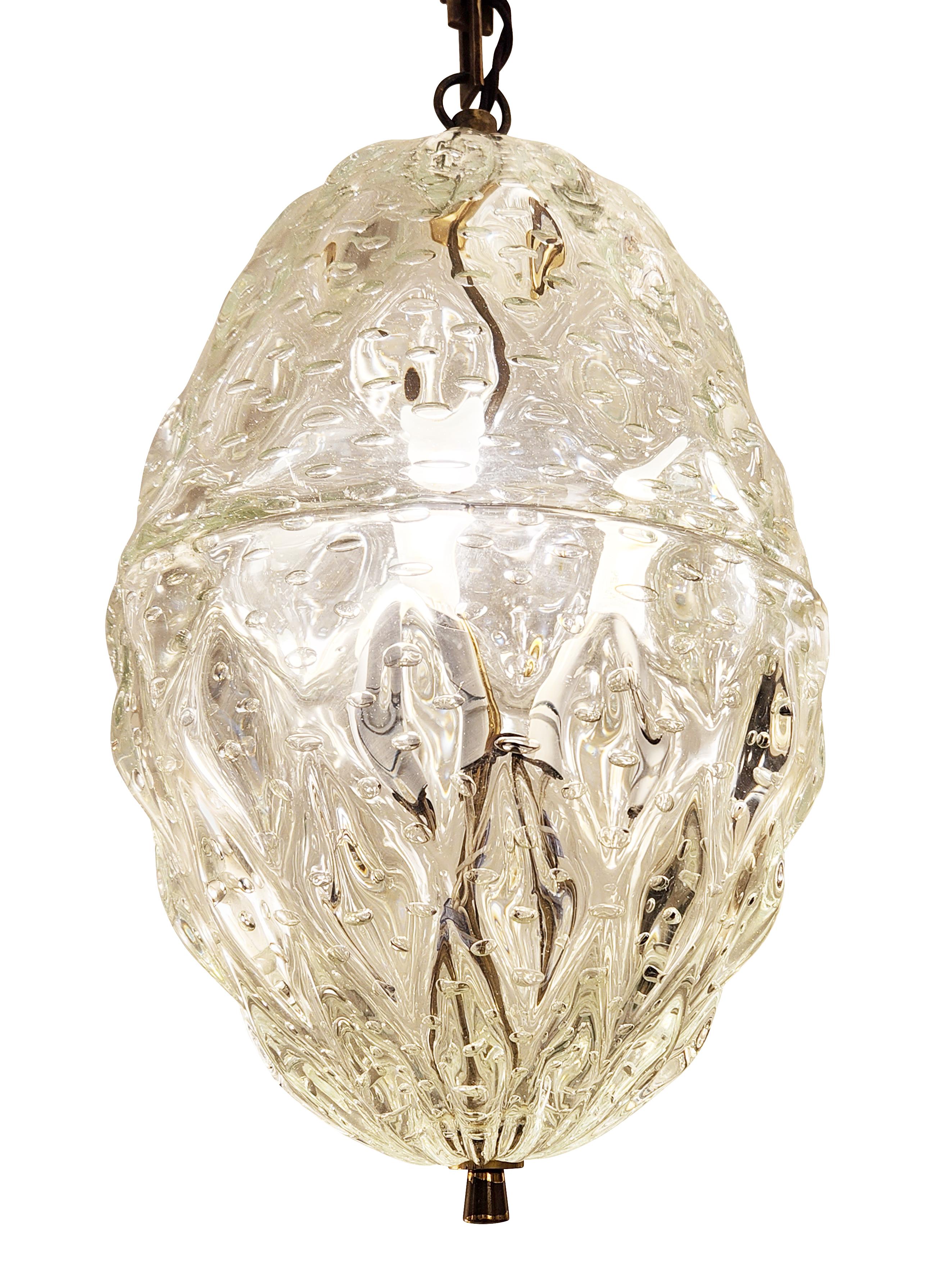 Murano Glass Egg Pendant by Barovier, Italy, 1960s In Good Condition In New York, NY