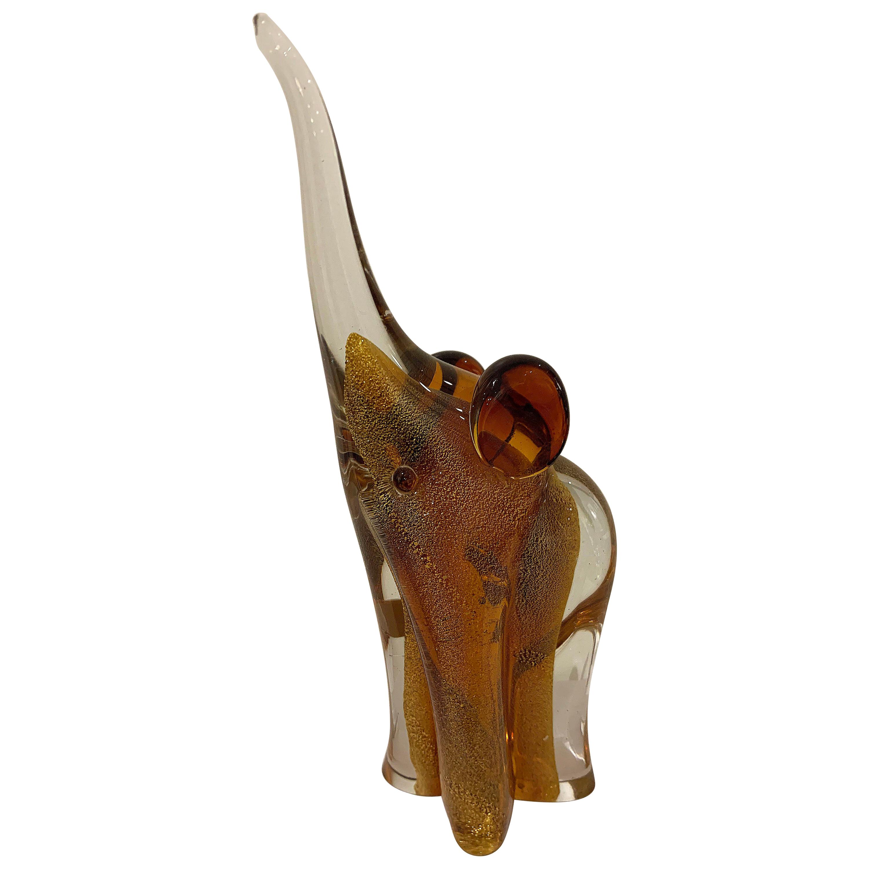 Murano Glass Elephant with 24-Karat Gold Glitter