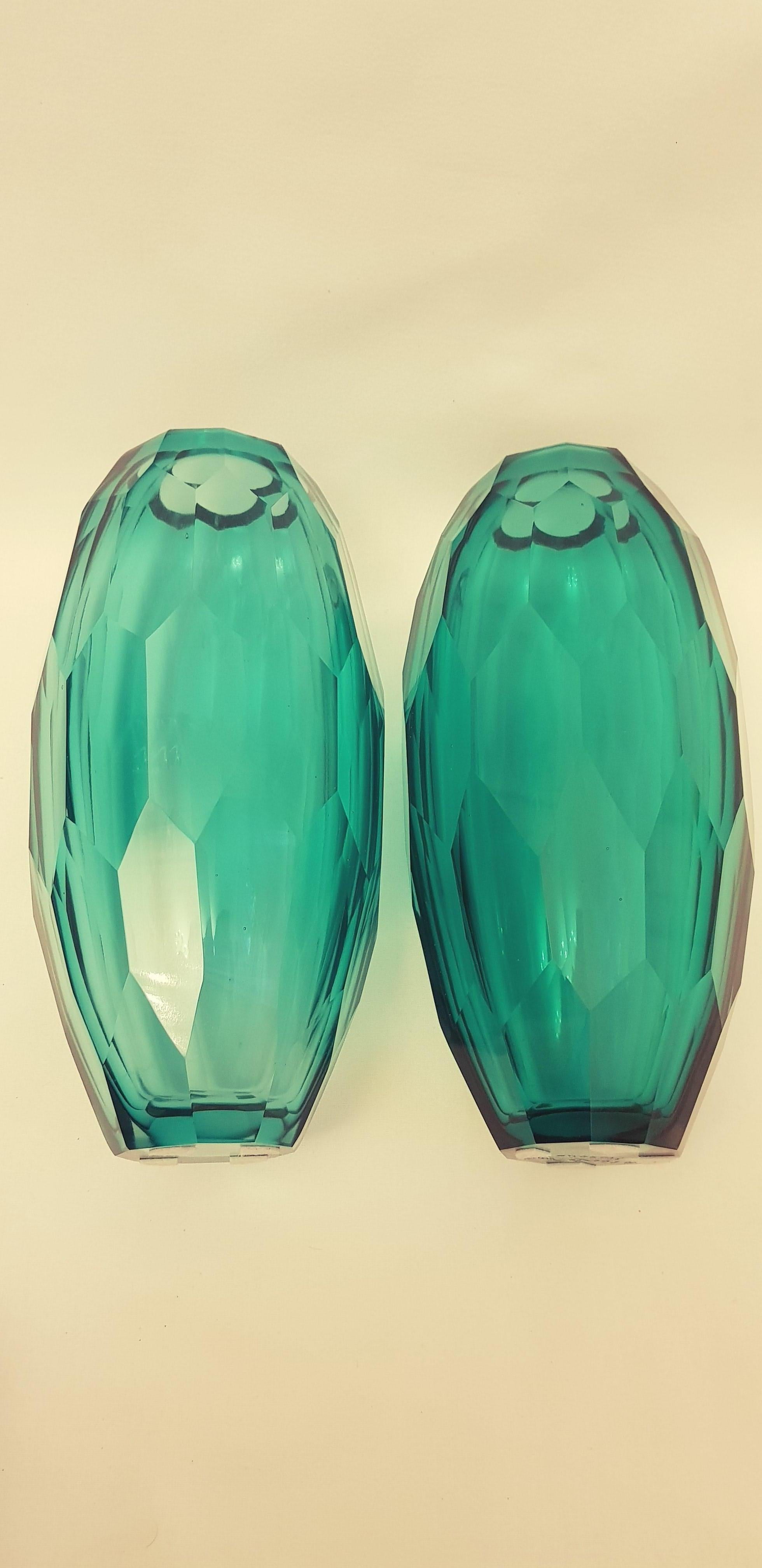 Murano Glass Emerald Battuto Vases For Sale 4