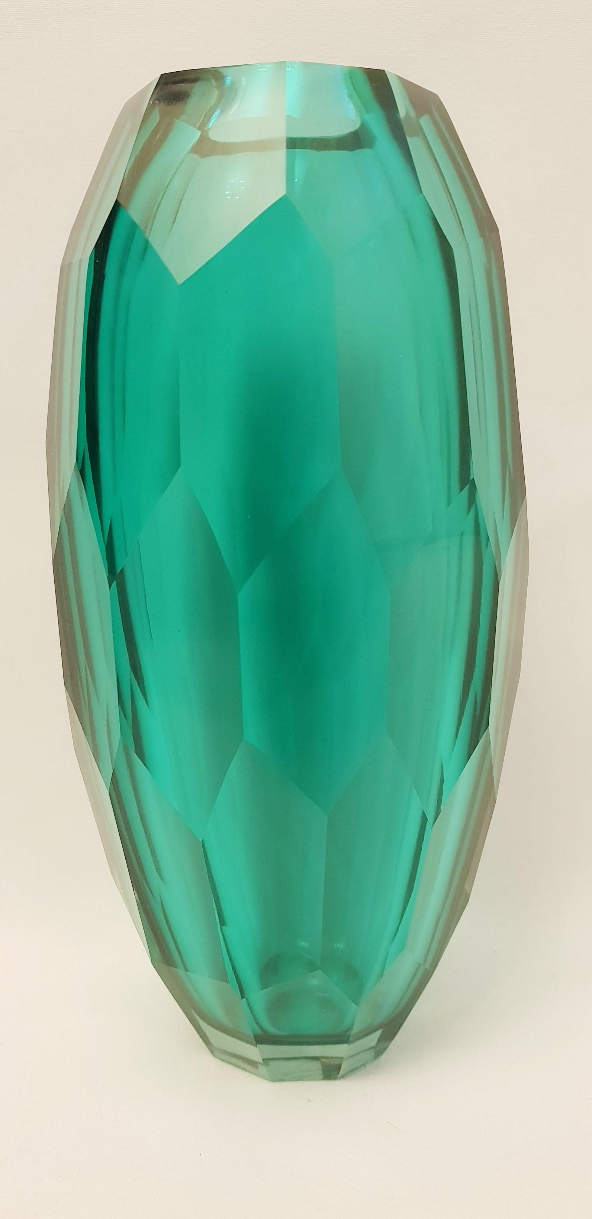 Art Deco Murano Glass Emerald Battuto Vases For Sale