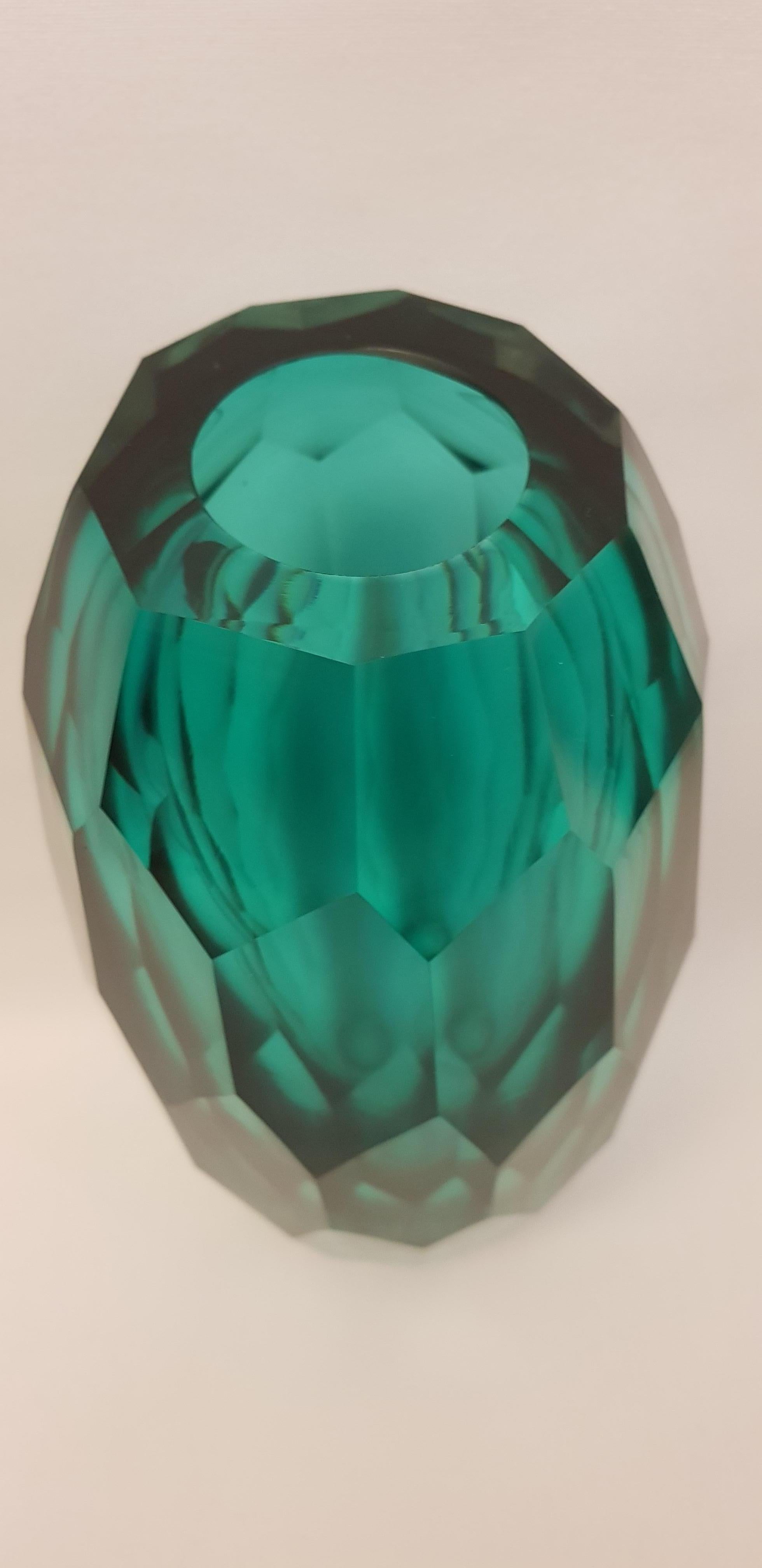 Italian Murano Glass Emerald Battuto Vases For Sale