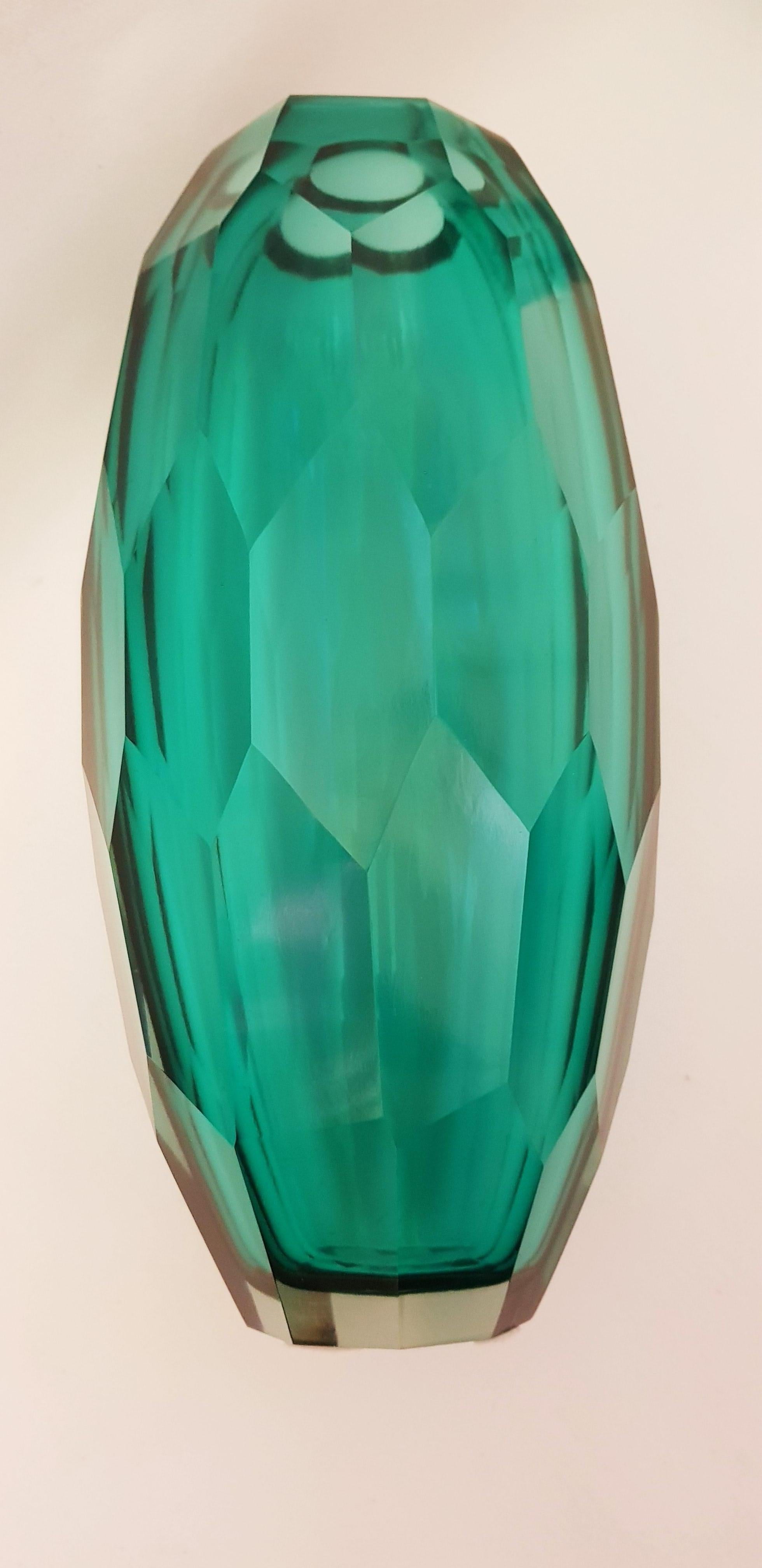 Hand-Crafted Murano Glass Emerald Battuto Vases For Sale