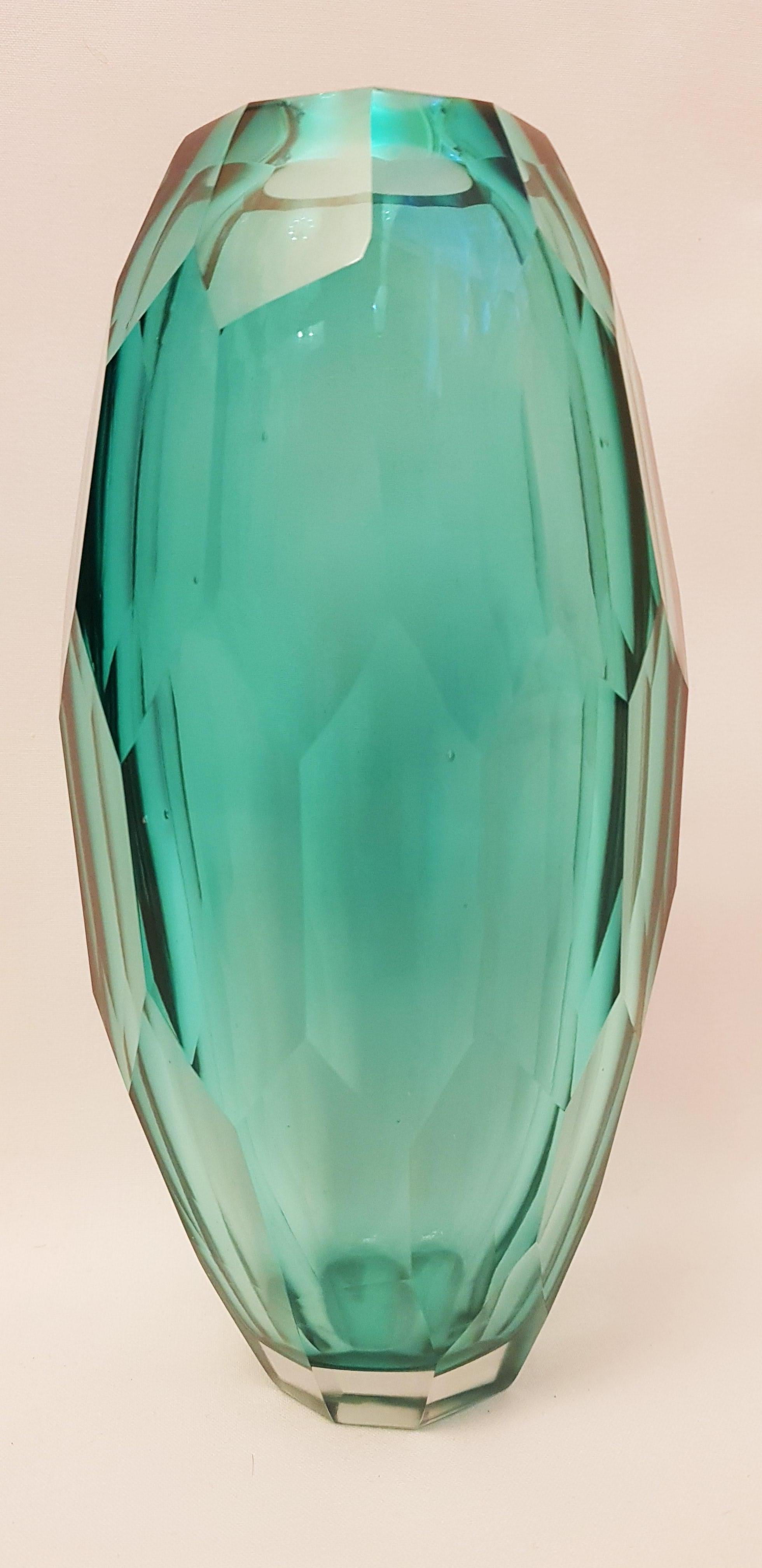 Late 20th Century Murano Glass Emerald Battuto Vases For Sale