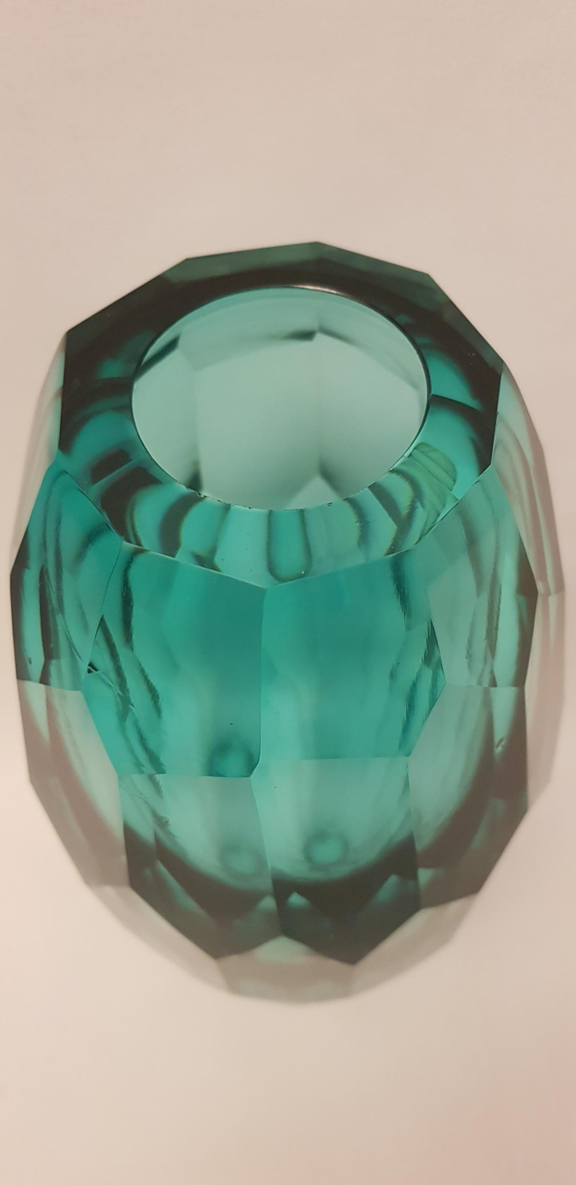 Murano Glass Emerald Battuto Vases For Sale 1