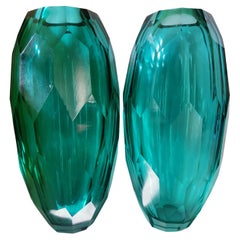 Murano Glass Emerald Battuto Vases
