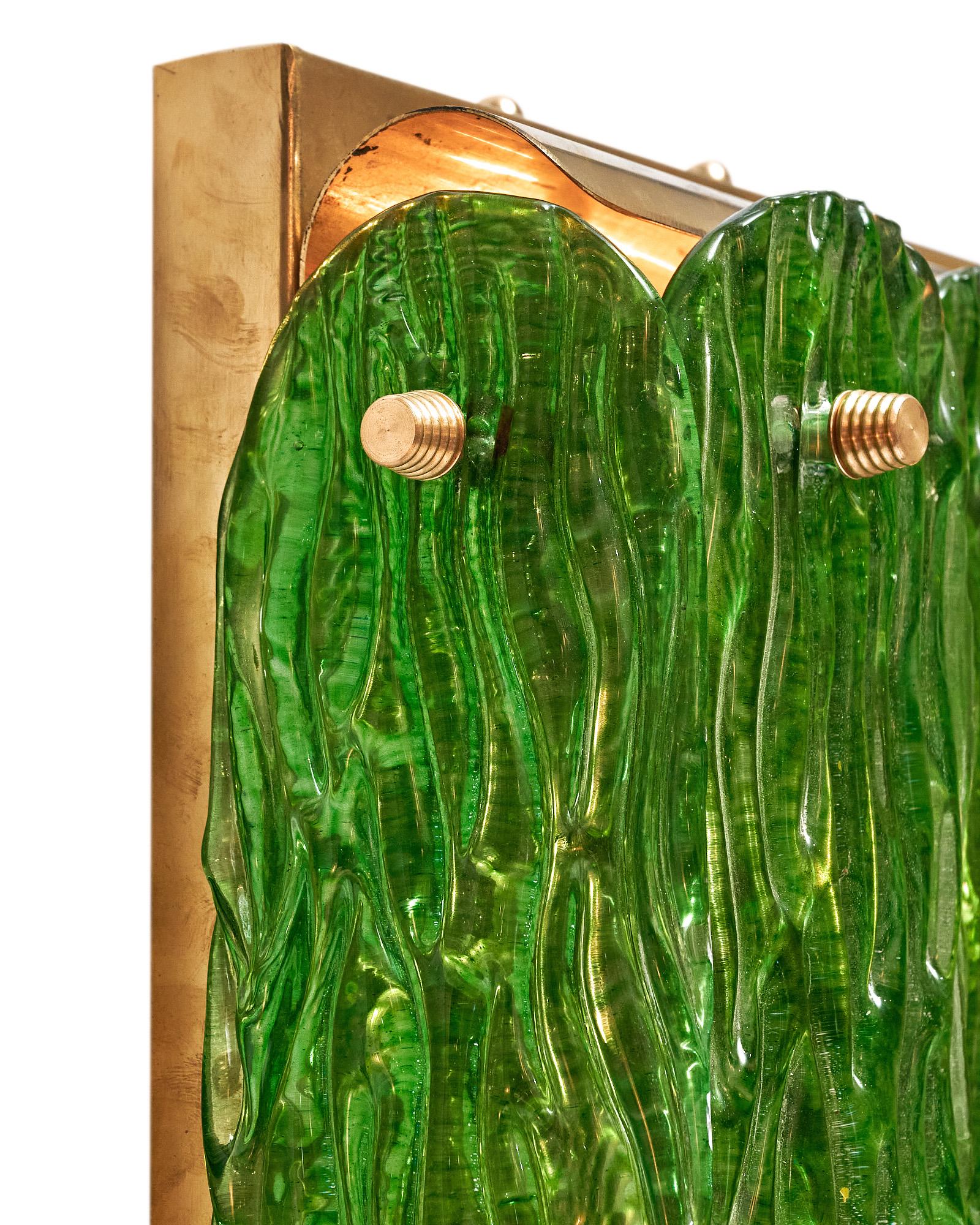 Apliques de cristal de Murano verde esmeralda Latón en venta