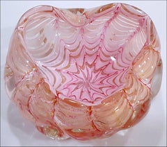 Murano Glass Ercole Barovier/Toso Pink w/Gold Polveri & Bullicante Large Bowl