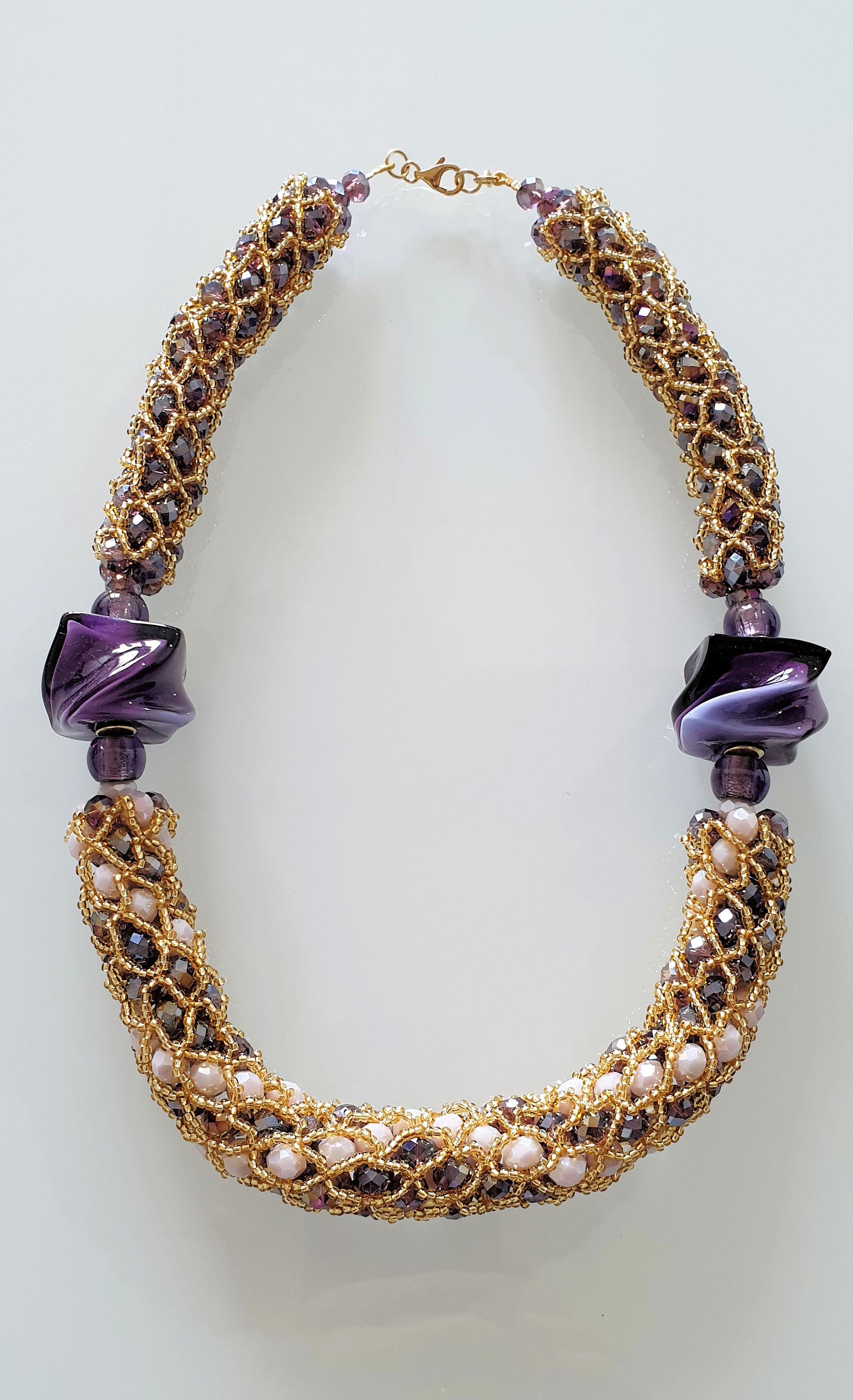 Murano Glass Faceted Beads, Hand Made by Artist Paola B. Fashion Necklace In New Condition In Dallas, TX