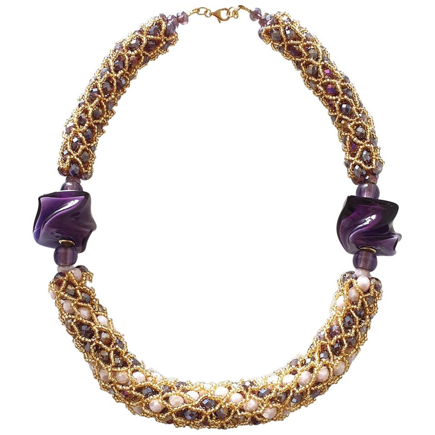 Murano Glass Faceted Beads, Hand Made by Artist Paola B. Fashion Necklace  at 1stDibs