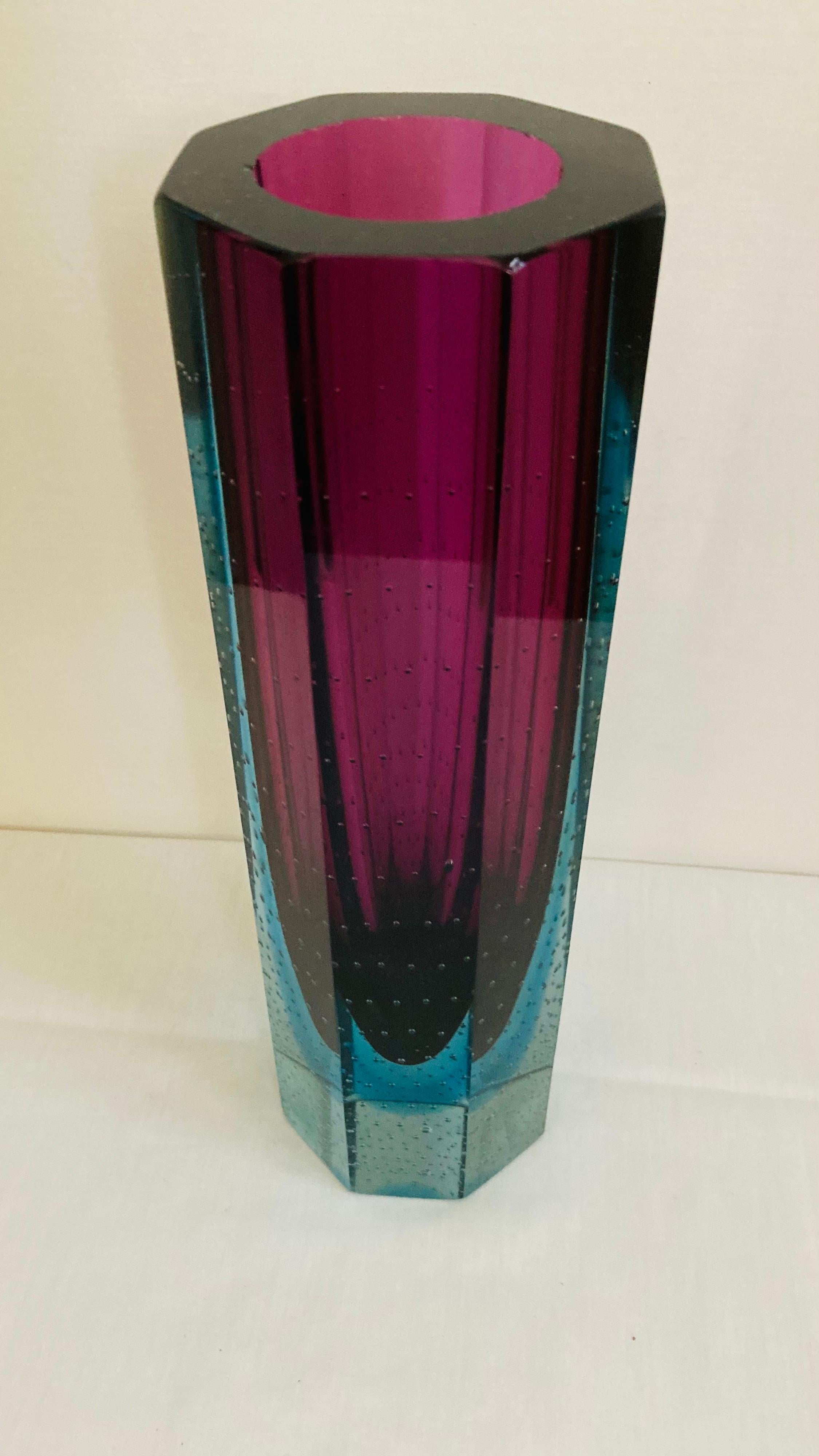 Murano Glass Monumental Middle of century rare large hexagonal faceted somerso vase (3.7 kg) For Sale