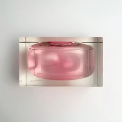 Cuenco bloque de cristal de Murano en rosa, años 80