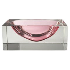 Murano Glass Faceted Rectangular Block Bowl in Pink, 1980s